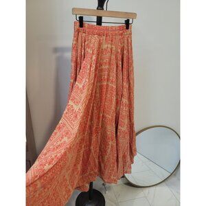 Scandal Italy Womens Medium Pink Boho Floral Tiered Bell Bottom Italy Boho New